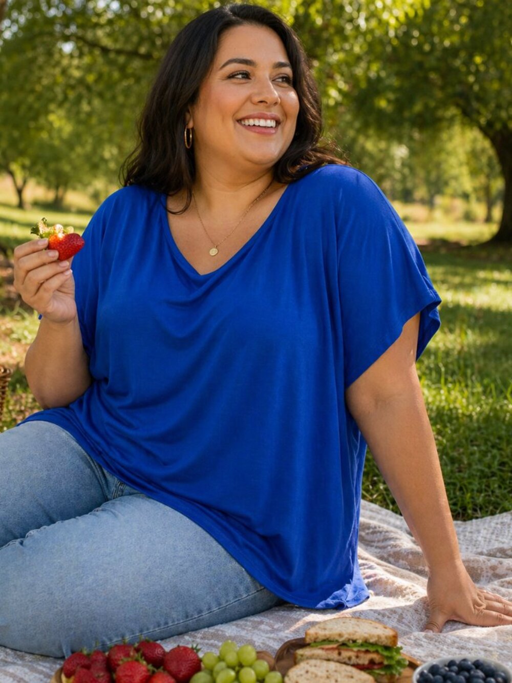 Plus Size 2XL Alloy Apparel Royal Blue Sharktail Hem Tee On/Off Shoulder Top Pre